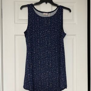 LOGO by Lori Goldstein Navy Patterned Tank Top